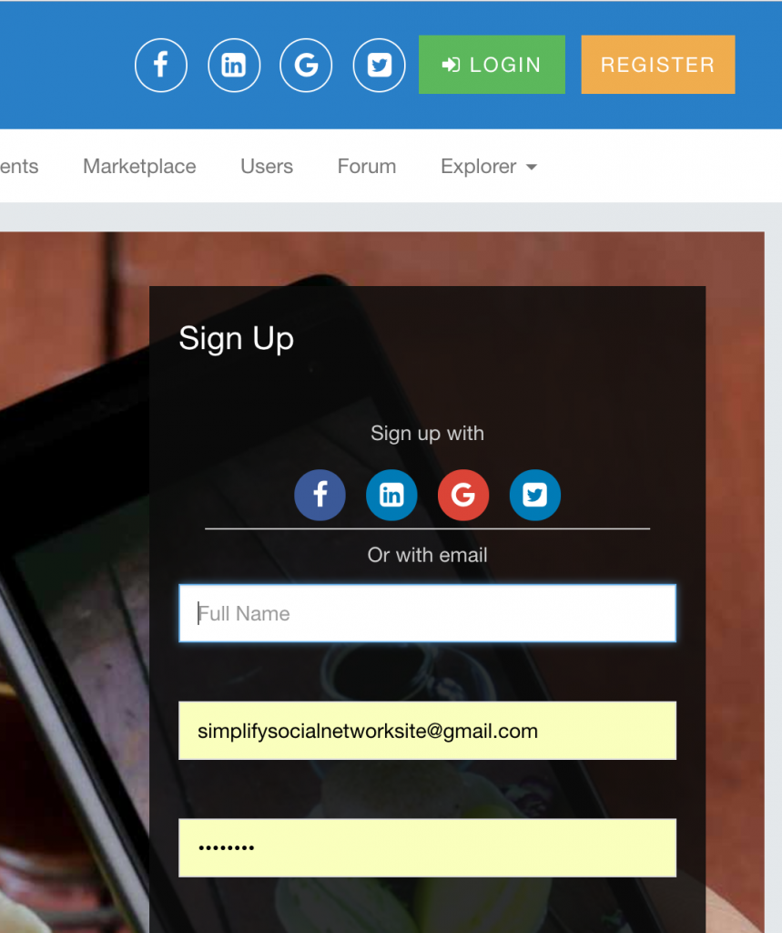 Login Signup Share via Social Account