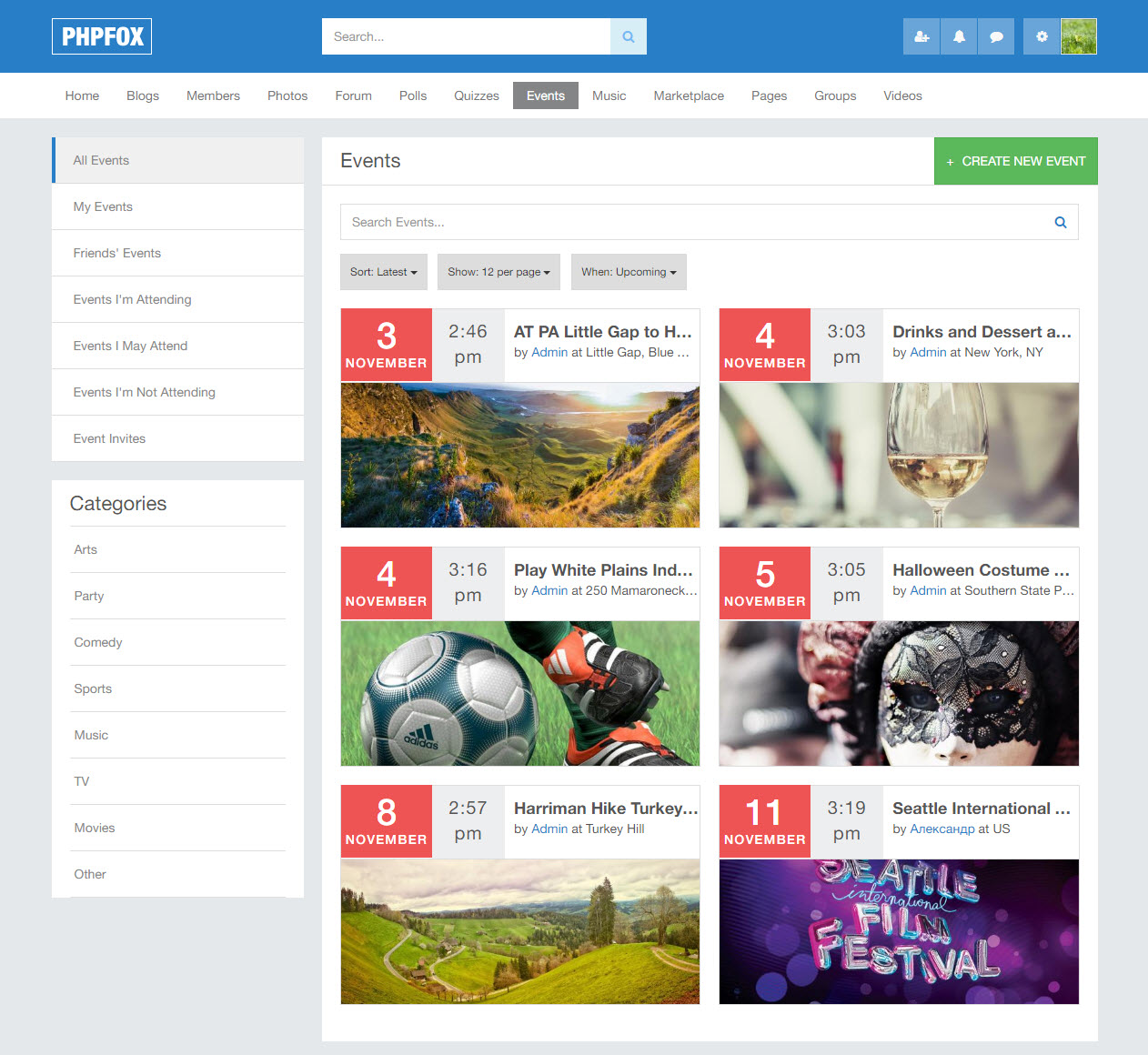 Event Listing Page