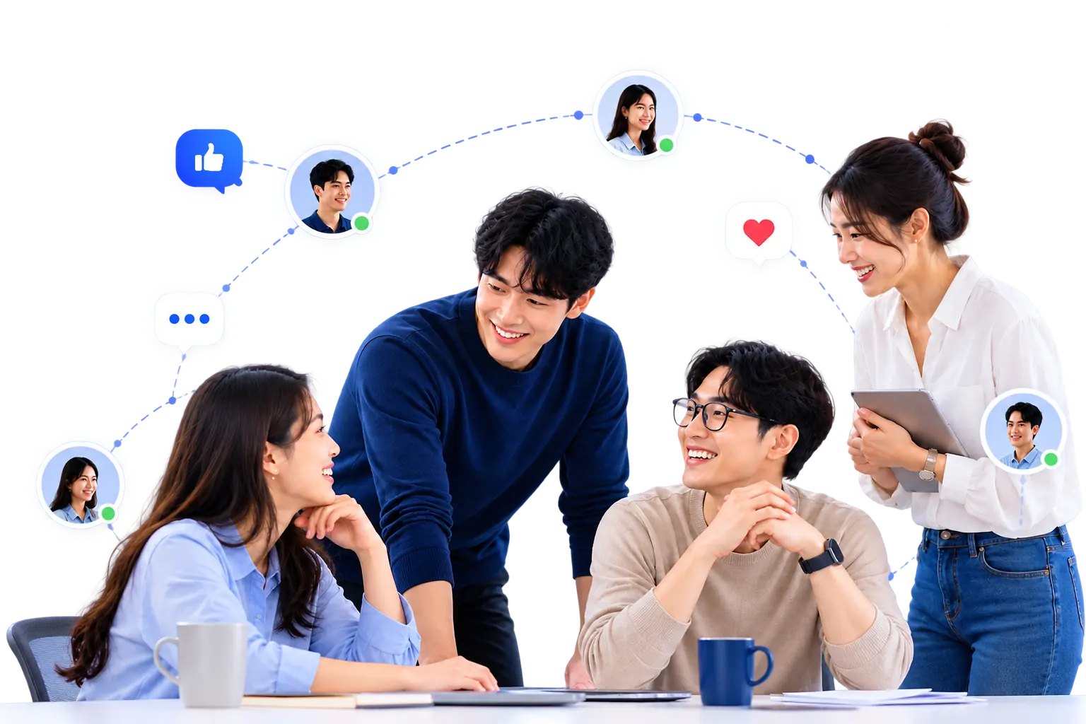 Employees engaging on an internal social network dashboard