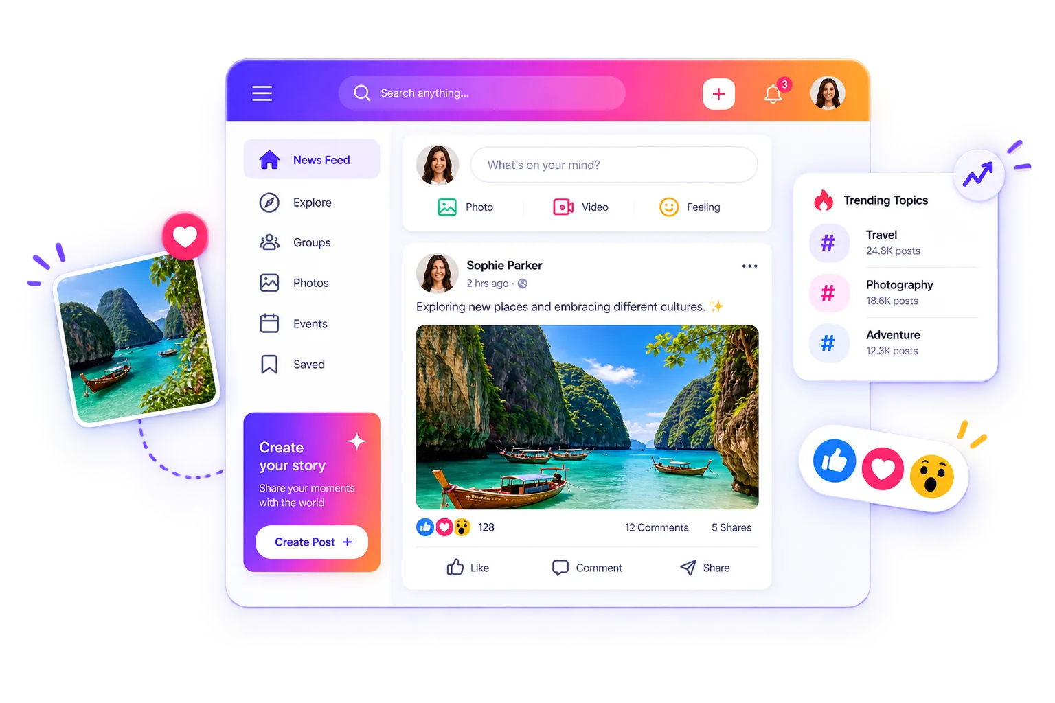 phpFox customization panel — content, layout, and style controls