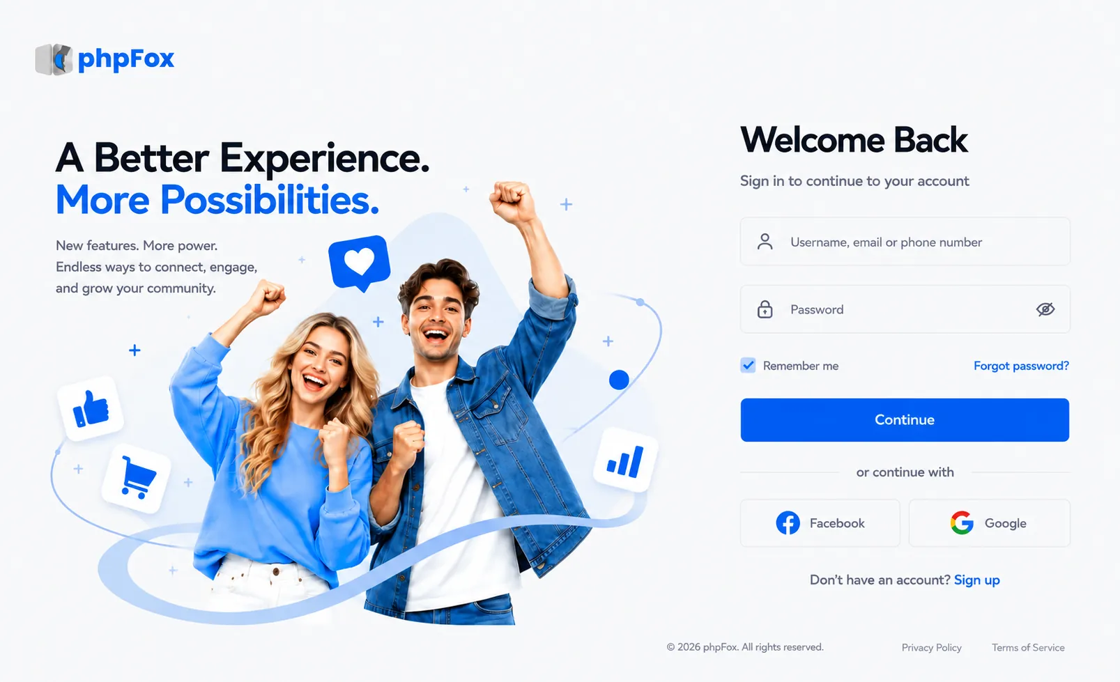 phpFox login experience